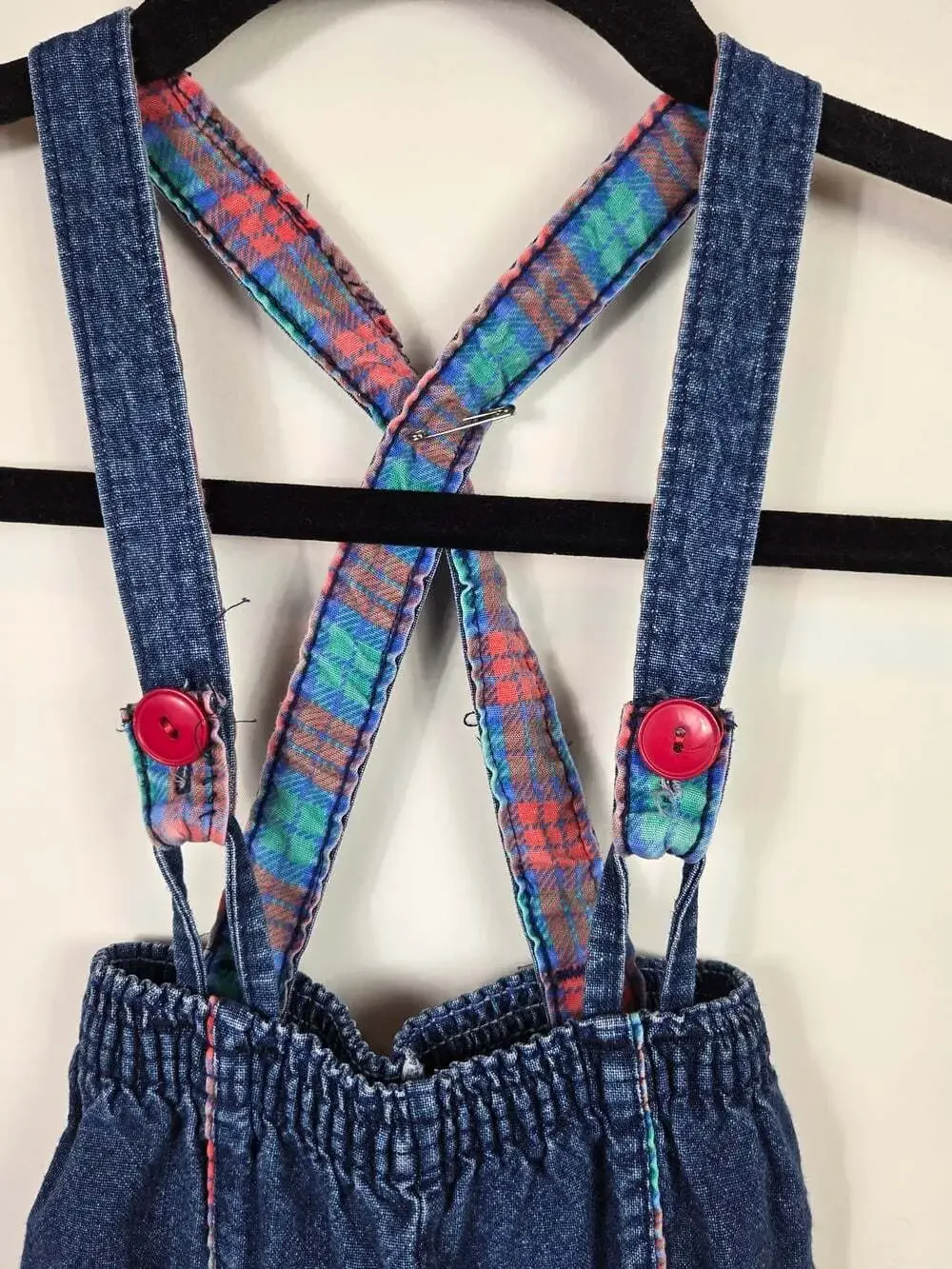 Vintage Carter’s 24M Denim Suspender Pants Plaid Straps Made in Canada